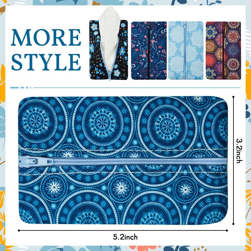 Sherr 5 Pieces Tissues Purse Pocket Tissue Holder Reusable Travel Pouch Fabric Zipper Enclosed Small Size Flower Pattern Holder for Purse Coins for Christmas, 5.25 x 3 Inches (Floral Style) - Image 3