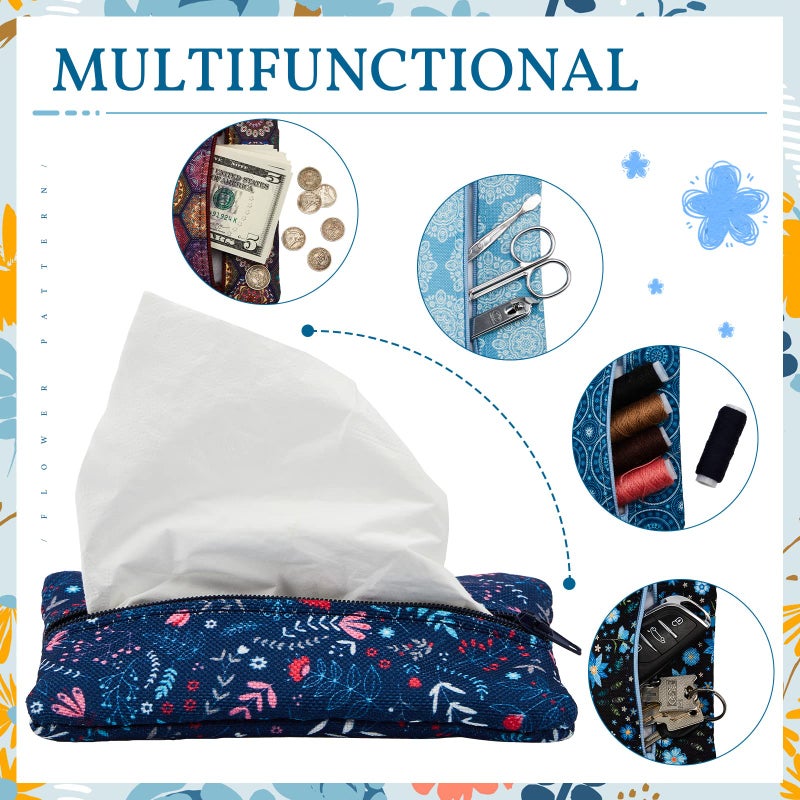 Sherr 5 Pieces Tissues Purse Pocket Tissue Holder Reusable Travel Pouch Fabric Zipper Enclosed Small Size Flower Pattern Holder for Purse Coins for Christmas, 5.25 x 3 Inches (Floral Style) - Image 4