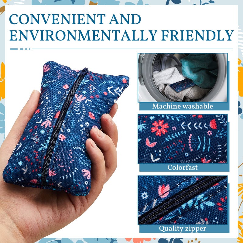 Sherr 5 Pieces Tissues Purse Pocket Tissue Holder Reusable Travel Pouch Fabric Zipper Enclosed Small Size Flower Pattern Holder for Purse Coins for Christmas, 5.25 x 3 Inches (Floral Style) - Image 5