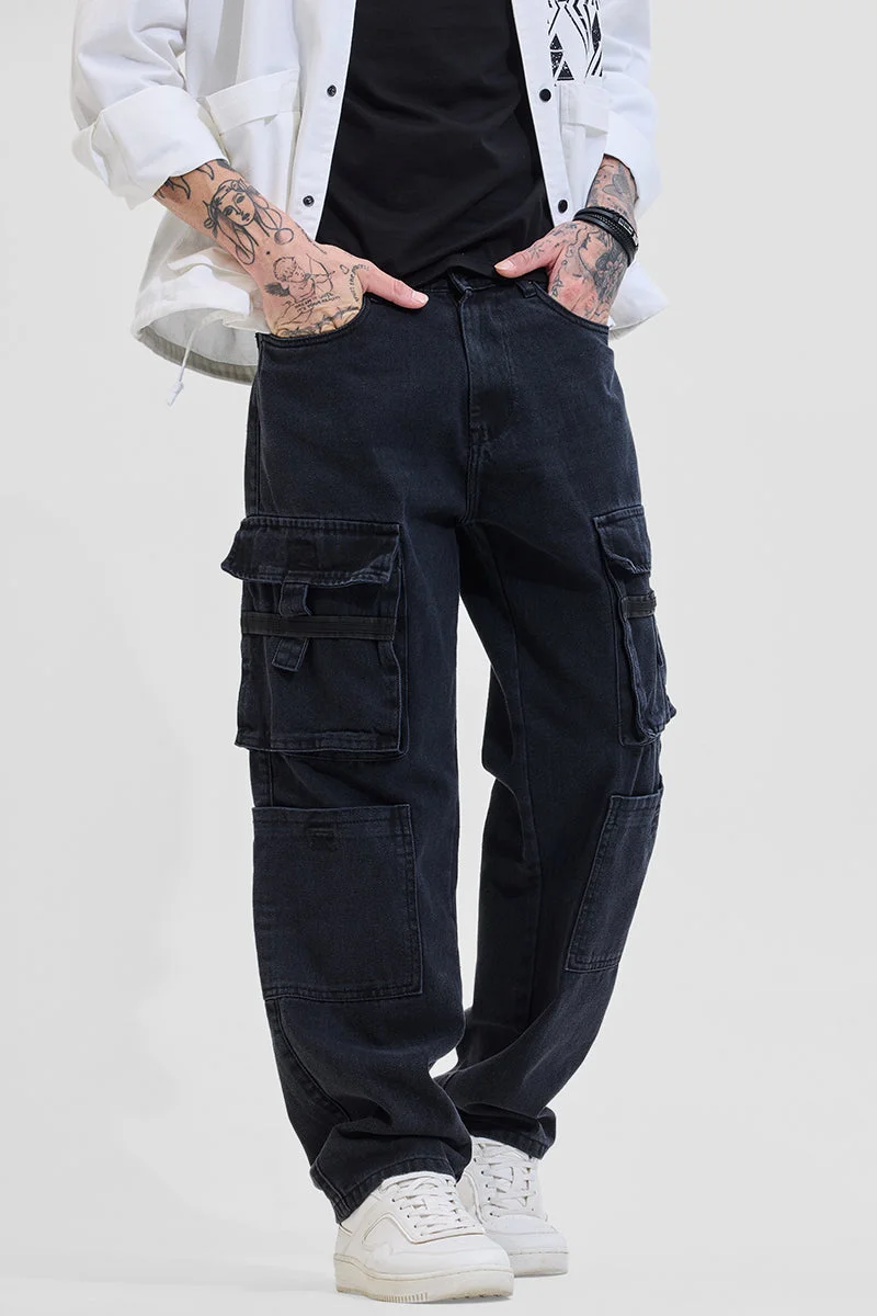 SNITCH Black Baggy Fit Jeans