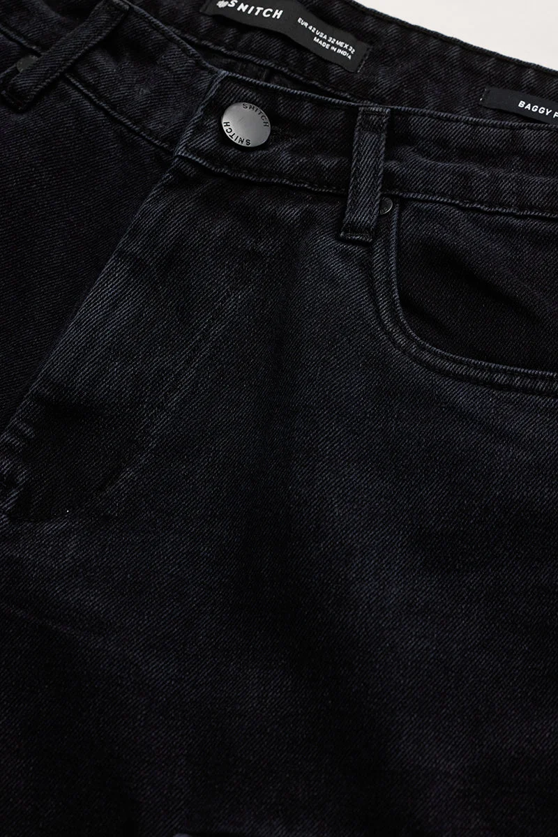 SNITCH Black Baggy Fit Jeans