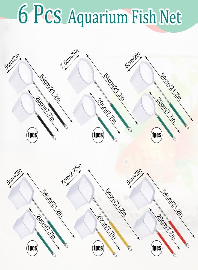 JaGely 6 Pcs Aquarium Fish Net with Extendable Stainless Steel Handle, Adjustable Fish Tank Shrimp Net, Circle and Square Brine Shrimp Net for Aquarium, Pond, 5 Colors - Image 2