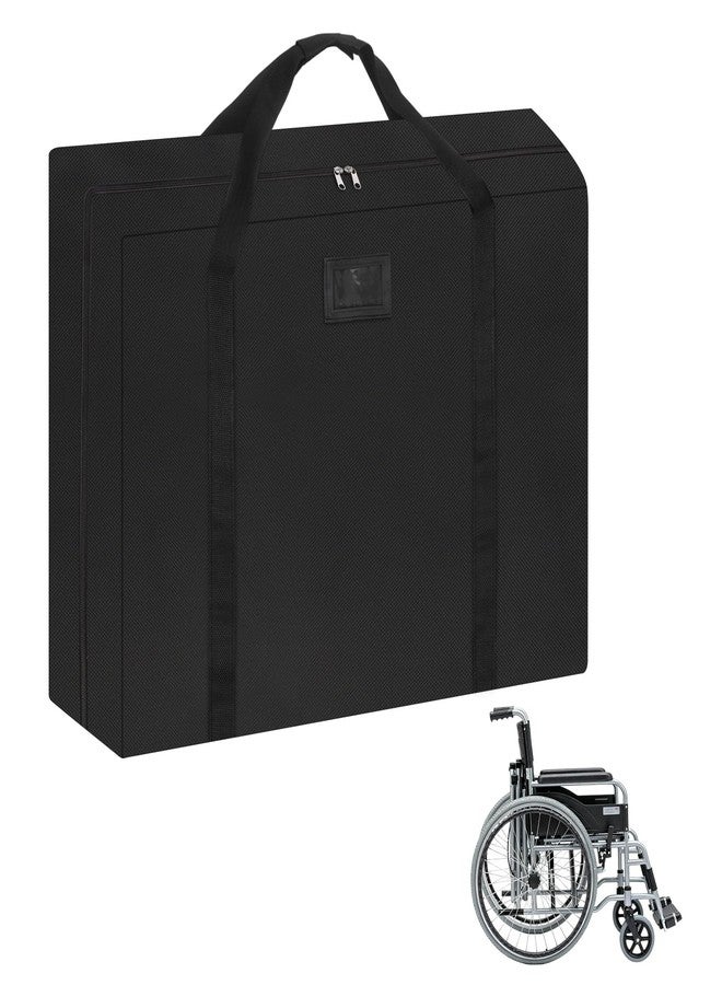 Klmnop Waterproof Wheelchair Travel Bag, 34.6" L x 11.8" W x 32.7" H Storage Cover with Handle and Information Card Slot for Foldable Wheelchairs, Walker Rollator, Portable for Car TSA Travel(Black) - Image 1
