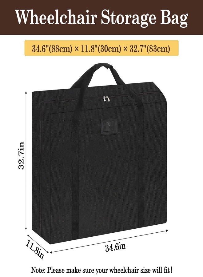 Klmnop Waterproof Wheelchair Travel Bag, 34.6" L x 11.8" W x 32.7" H Storage Cover with Handle and Information Card Slot for Foldable Wheelchairs, Walker Rollator, Portable for Car TSA Travel(Black) - Image 2
