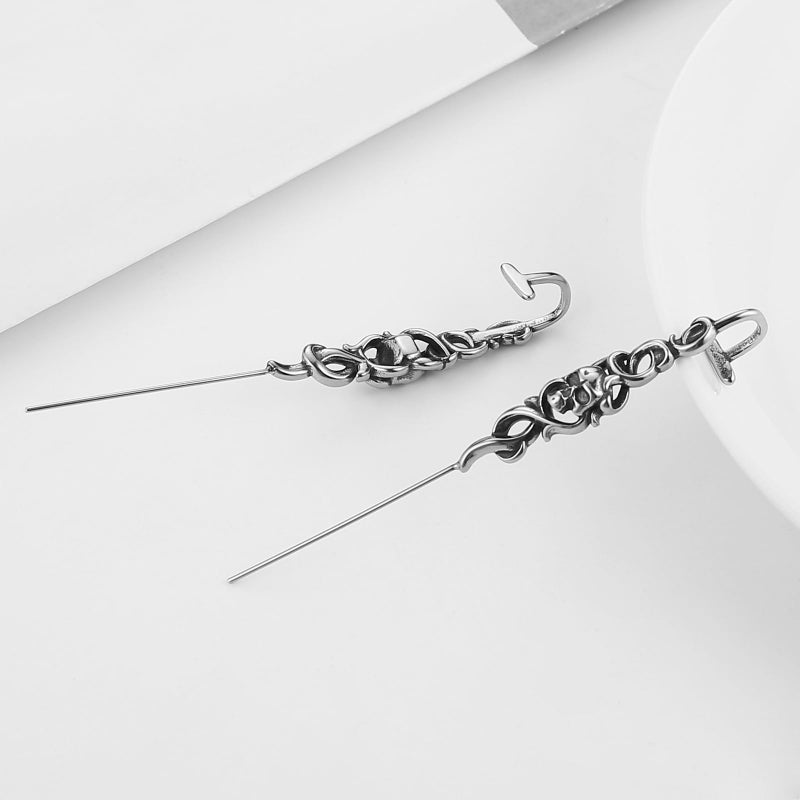 HZMAN Skeleton Skull Earrings for Women Stainless Steel Gothic Halloween Long Stud Earrings - Image 5