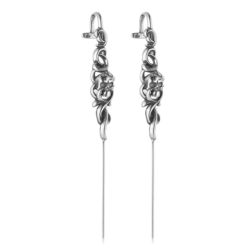HZMAN Skeleton Skull Earrings for Women Stainless Steel Gothic Halloween Long Stud Earrings - Image 1