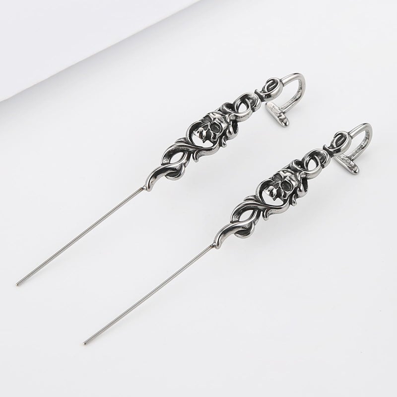 HZMAN Skeleton Skull Earrings for Women Stainless Steel Gothic Halloween Long Stud Earrings - Image 4