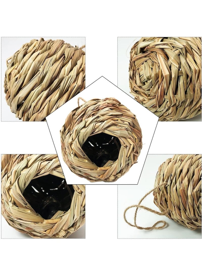 SUNSAR Hummingbird Houses, 3 Pack Natural Grass Bird Nests, Woven Ball Shape Hanging Huts for Garden, Outdoor Decor - Image 3