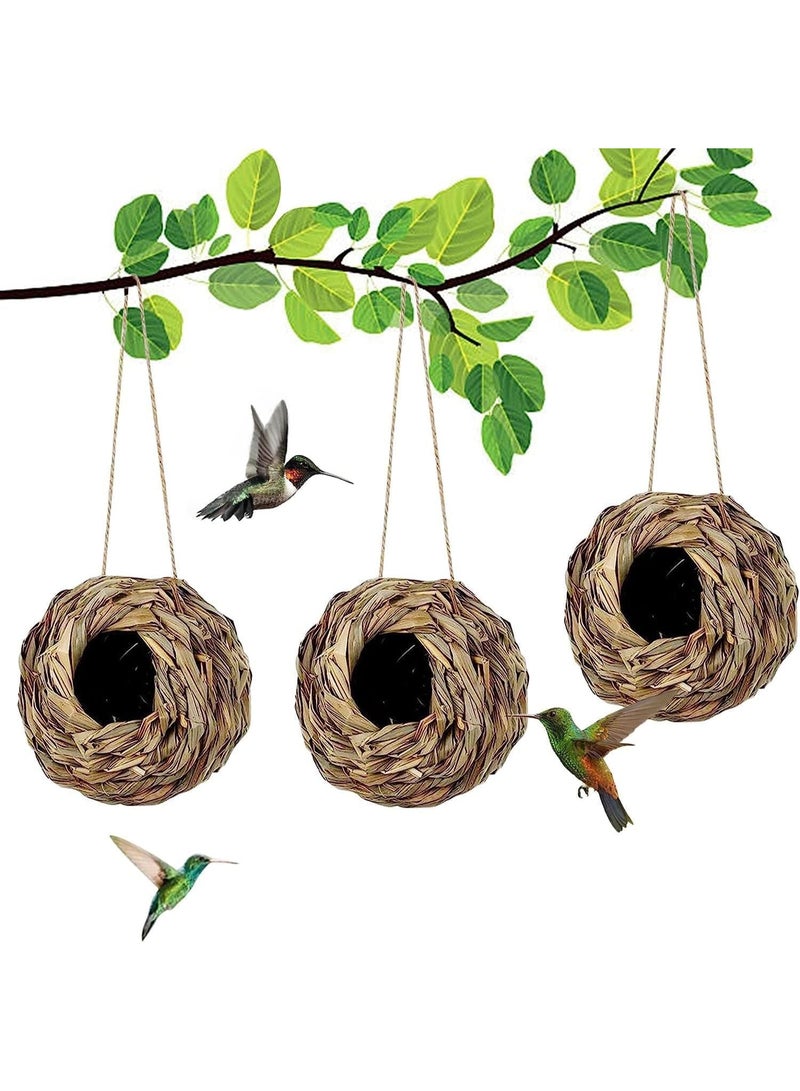 SUNSAR Hummingbird Houses, 3 Pack Natural Grass Bird Nests, Woven Ball Shape Hanging Huts for Garden, Outdoor Decor - Image 1