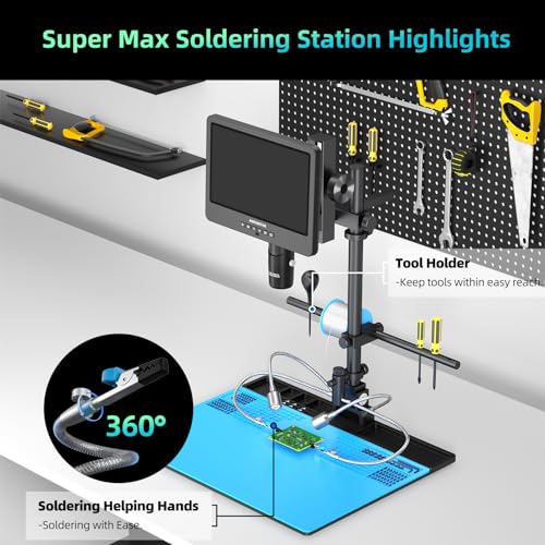 Andonstar AD249S-Max 10.1'' HDMI Digital Microscope with Super Max Soldering Station, Helping Hands, 2000X 3 Lens 2160P UHD Video Record, Soldering Microscope for Electronics Repair, Slides, 32GB Card - Image 4