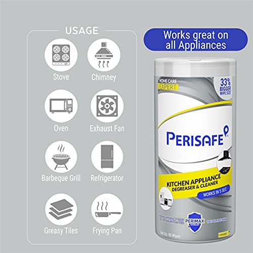 PERISAFE Kitchen Cleaning & Appliance Degreasing Wet Wipes-Combo Pack (80 Wipes each) | Enhanced Dirt Lifting Performance | Formulated with Perimax Technology | Large & Thick Wipe| Kills 99.9% of germs - Image 4