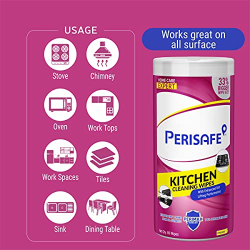PERISAFE Kitchen Cleaning & Appliance Degreasing Wet Wipes-Combo Pack (80 Wipes each) | Enhanced Dirt Lifting Performance | Formulated with Perimax Technology | Large & Thick Wipe| Kills 99.9% of germs - Image 5