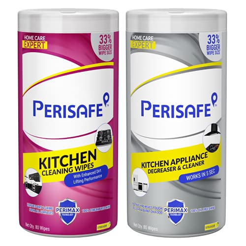 PERISAFE Kitchen Cleaning & Appliance Degreasing Wet Wipes-Combo Pack (80 Wipes each) | Enhanced Dirt Lifting Performance | Formulated with Perimax Technology | Large & Thick Wipe| Kills 99.9% of germs - Image 1