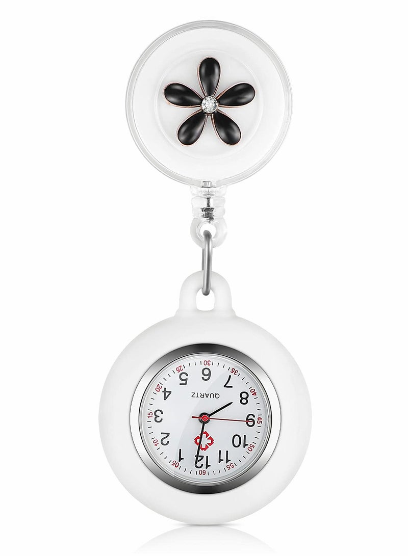 SYOSI Retractable Nurse Watches, Clip-on Hanging Fob Portable Pocket Watch with Cute Flower Pattern, Lapel Watches for Nurses Doctors with Silicone Cover  - Image 1