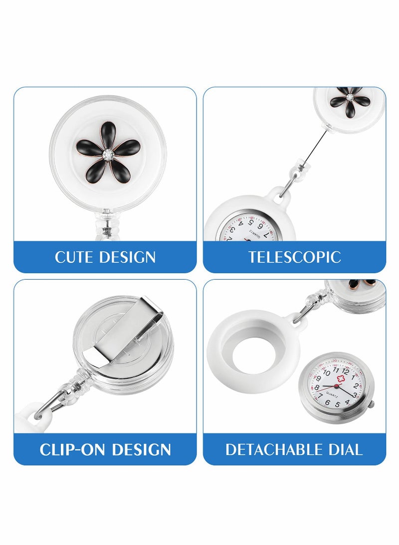 SYOSI Retractable Nurse Watches, Clip-on Hanging Fob Portable Pocket Watch with Cute Flower Pattern, Lapel Watches for Nurses Doctors with Silicone Cover  - Image 4