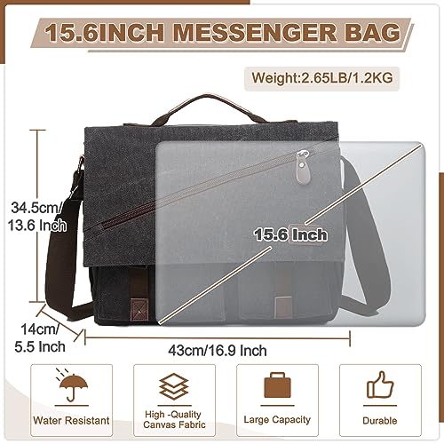 RAVUO Messenger Bag for Men,Water Resistant Canvas Satchel 15.6 Inch Laptop Briefcases Business Shoulder Crossbody Bag - Image 2