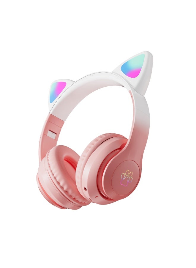 سماعات رأس لاسلكية بلوتوث STN28 Pro بتصميم أذن القطة - إضاءة LED متدرجة، سماعة ألعاب قابلة للطي مع ميكروفون (متوافقة مع جميع الحدود)