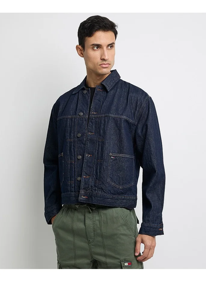 Pleated Denim Trucker Jacket