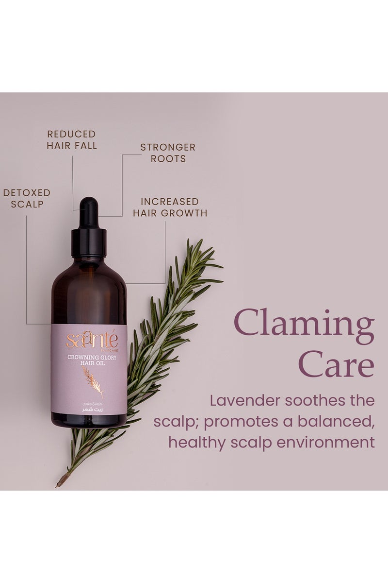 Saante Crowning Glory Women Hair Oil, 100 ml – Strengthens Roots, Scalp Detox, Anti Hair Fall, Promotes Denser Hair, Nourishing Botanical Blend, Clary Sage, Juniper, Lavender, Rosemary - Image 2
