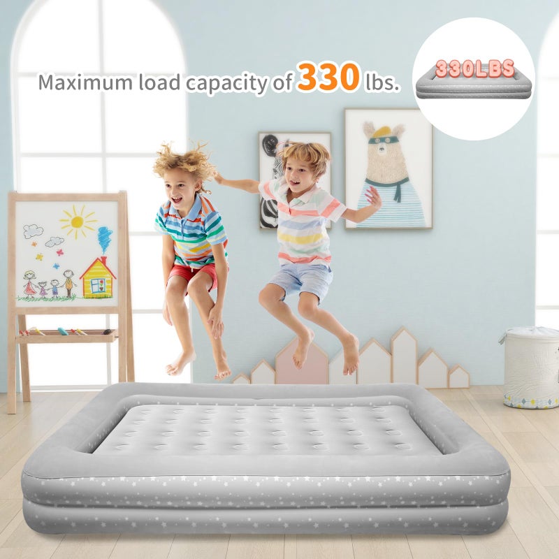 EQURROY Air Mattress for Kids 4-7 Years - Toddler Travel Bed with Built-in Pump, Sides for Safety, Ultra Soft Plush Surface - Portable Kids Sleeping Pad for Camping, Hotels, Sleepovers & Grandparents' House - Image 5