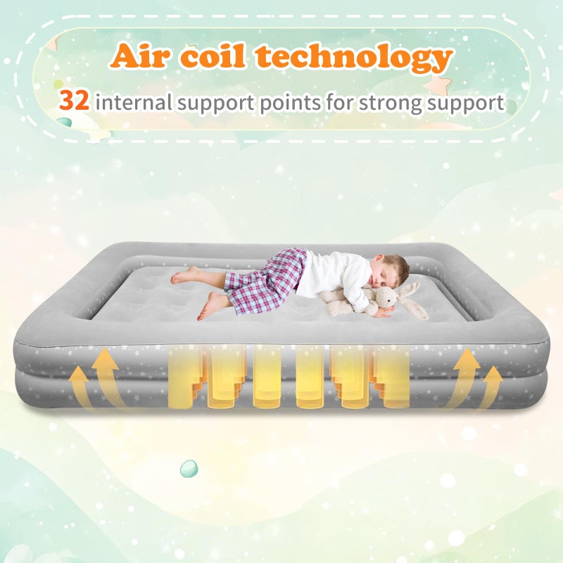 EQURROY Air Mattress for Kids 4-7 Years - Toddler Travel Bed with Built-in Pump, Sides for Safety, Ultra Soft Plush Surface - Portable Kids Sleeping Pad for Camping, Hotels, Sleepovers & Grandparents' House - Image 3