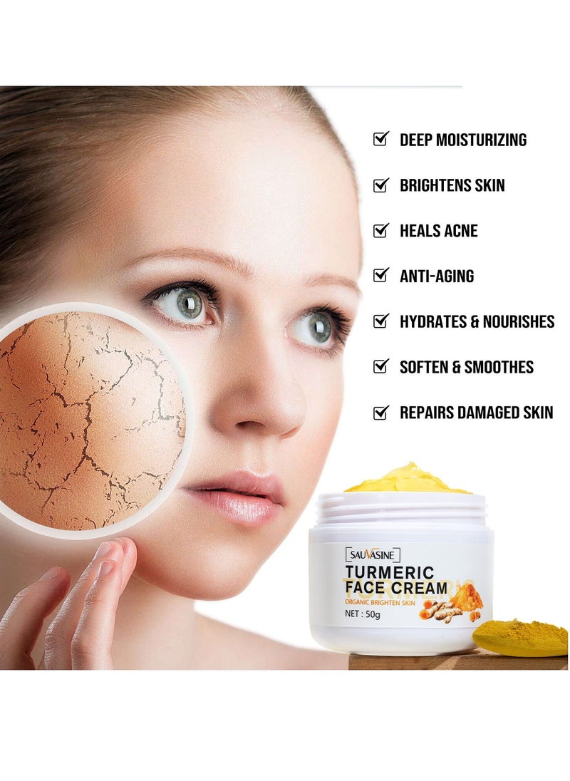 SAUVASINE - Lanthome Turmeric Face Cream for Face Skin Care Anti-Aging Cream Brightening Face Moisturizer Cream,Skin Repair Cream,Turmeric Moisturizing Cream for Dark Spots Remover,Evens Skin Tone-50g - Image 1