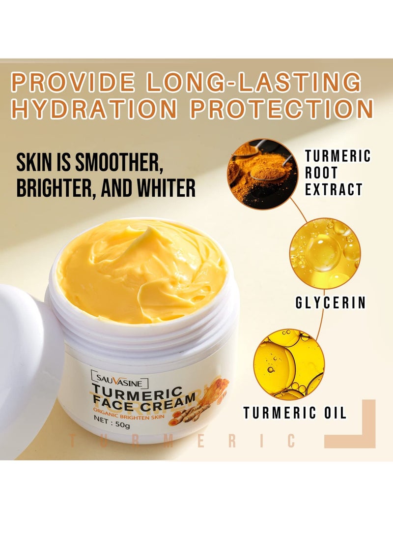 SAUVASINE - Lanthome Turmeric Face Cream for Face Skin Care Anti-Aging Cream Brightening Face Moisturizer Cream,Skin Repair Cream,Turmeric Moisturizing Cream for Dark Spots Remover,Evens Skin Tone-50g - Image 1