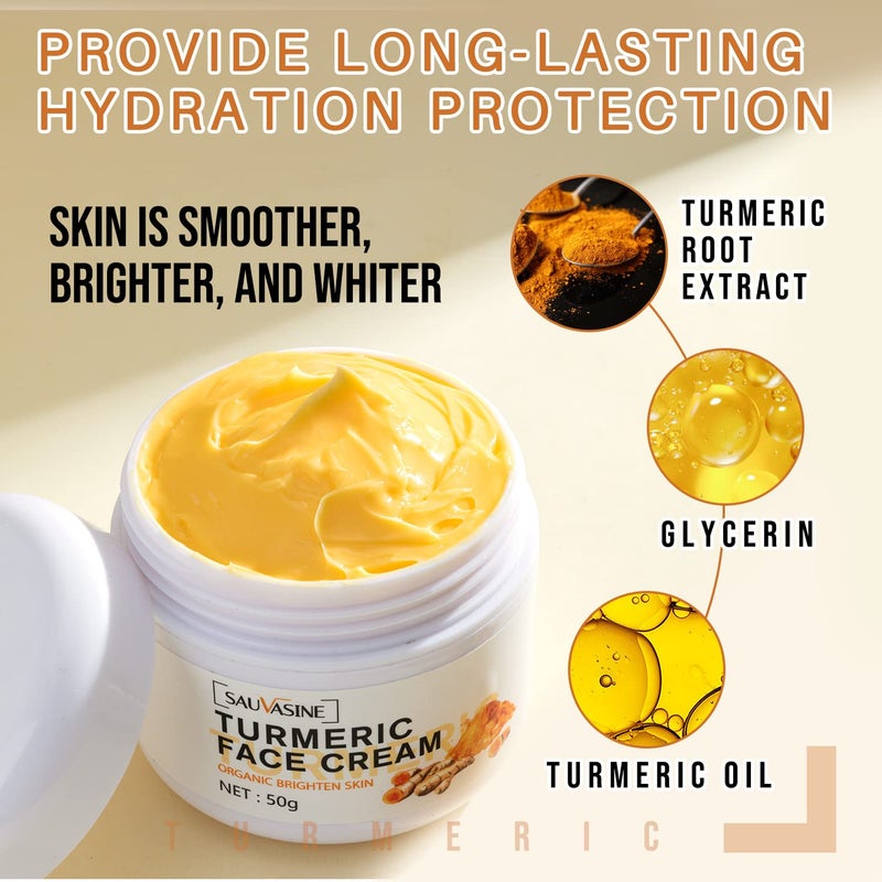 Lanthome Turmeric Face Cream for Face Care Anti-Aging Cream Brightening Face Moisturizer Cream,Skin Repair,Turmeric Moisturizing Cream for Dark Spots Remover,Evens Skin Tone-50g - Image 4