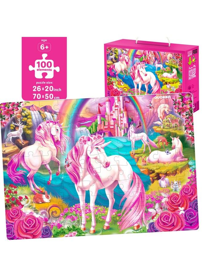 quokka 100 قطعة ألغاز أرضية للأطفال من عمر 4 إلى 8 سنوات، ألغاز للأطفال من عمر 6 إلى 8 و10 سنوات من كواكا، مجموعة من 3 ألعاب أميرة وحيد القرن للأطفال من عمر 3 إلى 5 سنوات، لعبة بازل للأطفال الصغار للبنات والأولاد. - Image 3