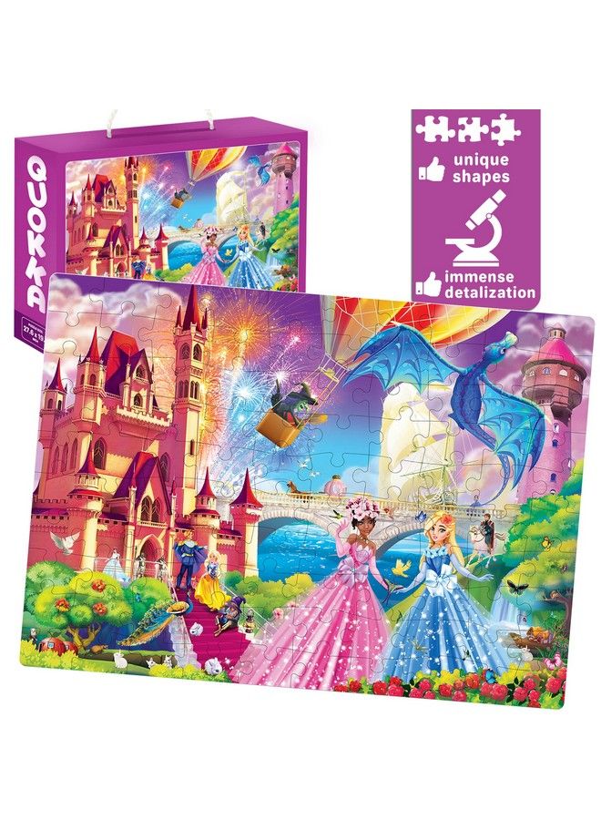 quokka 100 قطعة ألغاز أرضية للأطفال من عمر 4 إلى 8 سنوات، ألغاز للأطفال من عمر 6 إلى 8 و10 سنوات من كواكا، مجموعة من 3 ألعاب أميرة وحيد القرن للأطفال من عمر 3 إلى 5 سنوات، لعبة بازل للأطفال الصغار للبنات والأولاد. - Image 4