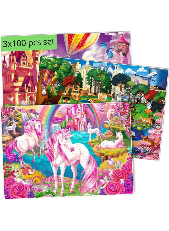 quokka 100 قطعة ألغاز أرضية للأطفال من عمر 4 إلى 8 سنوات، ألغاز للأطفال من عمر 6 إلى 8 و10 سنوات من كواكا، مجموعة من 3 ألعاب أميرة وحيد القرن للأطفال من عمر 3 إلى 5 سنوات، لعبة بازل للأطفال الصغار للبنات والأولاد. - Image 1