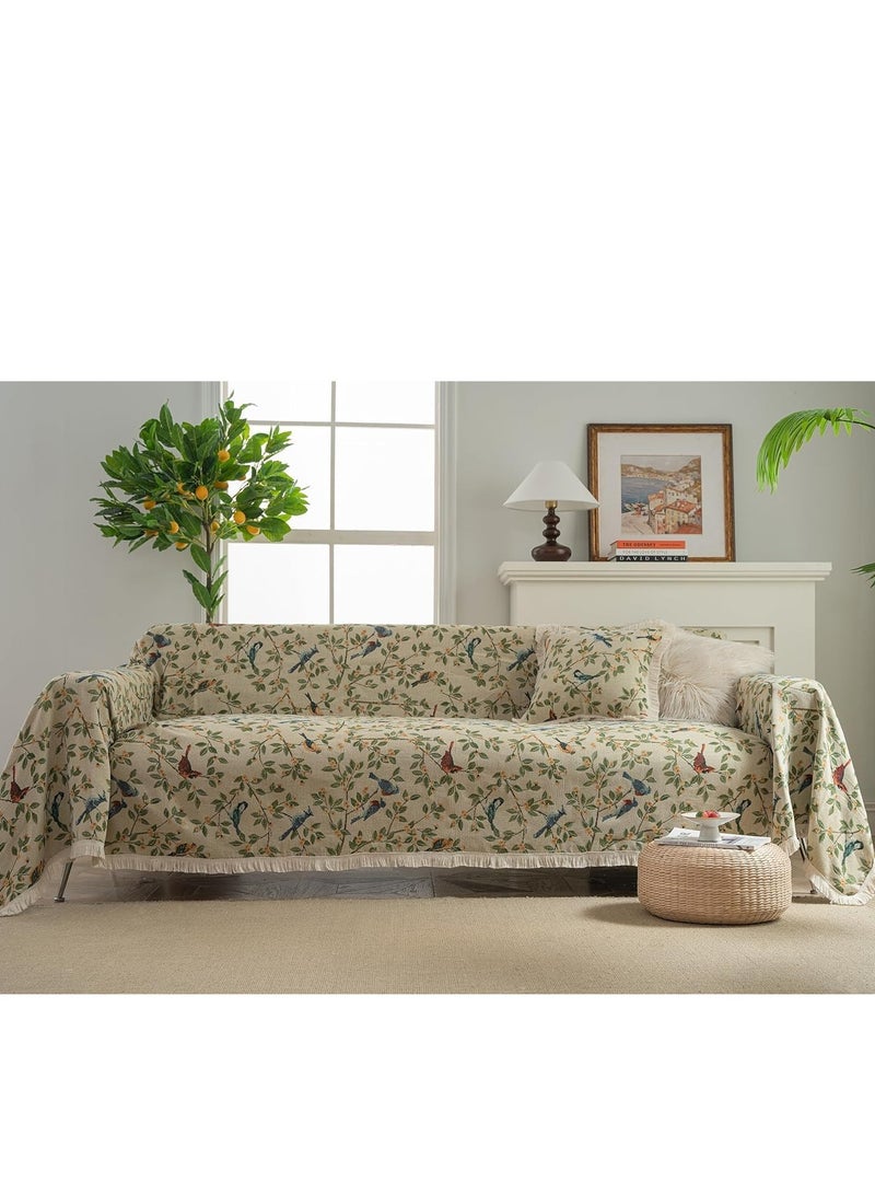 Vintage Jacquard Sofa Covers for Sectional Sofa Bird Pattern Fringe Couch Cover for Loveseat Covers Futon Cover L Shaped Cover Washable Couch Protector - Image 1