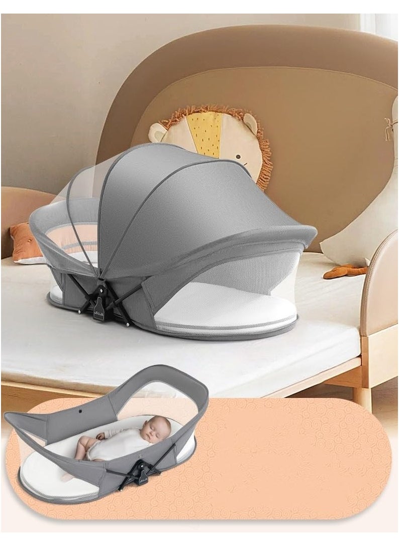 XICEN Portable Baby Crib Bed, Foldable Travel Bassinet for Newborn, Infants Mobile Sleeping Bed with Mosquito Net and Awning and Storage Bag  - Image 3
