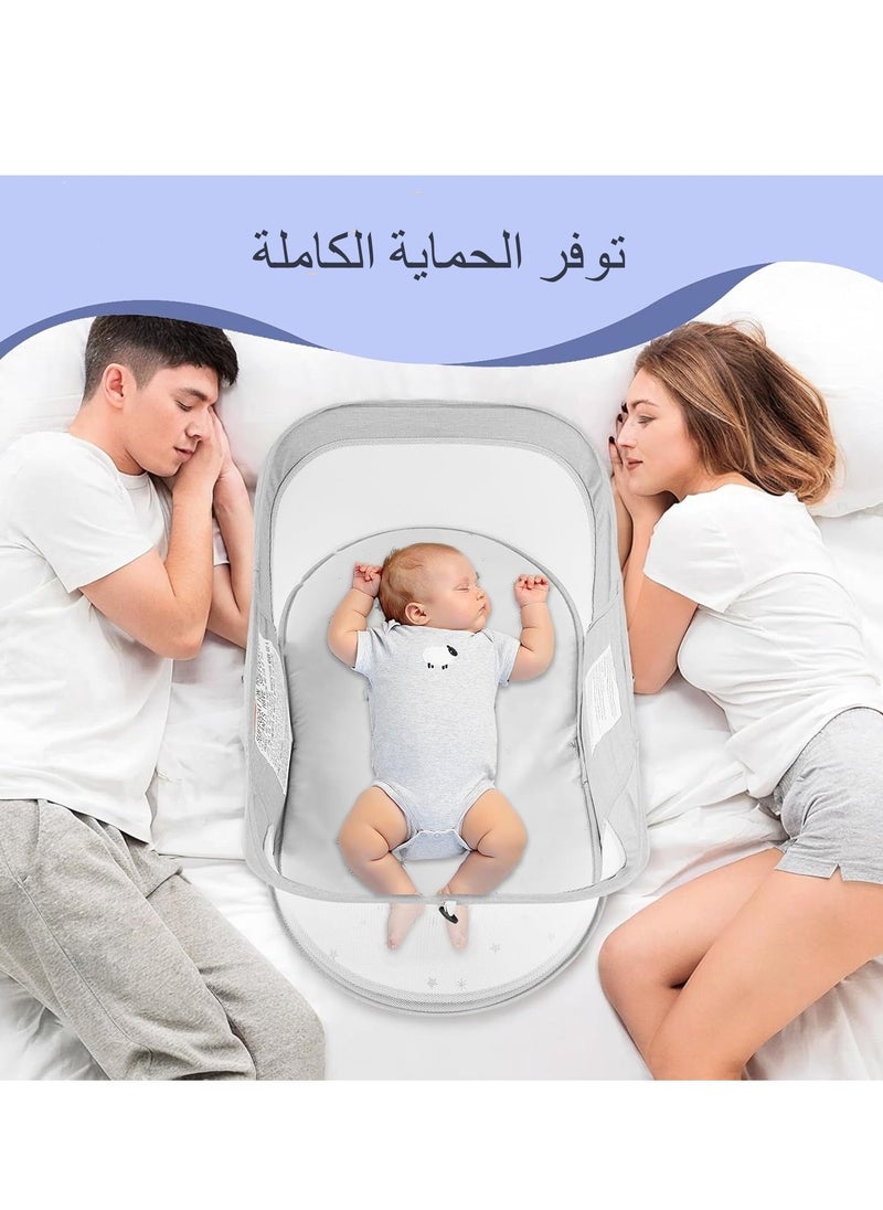 XICEN Portable Baby Crib Bed, Foldable Travel Bassinet for Newborn, Infants Mobile Sleeping Bed with Mosquito Net and Awning and Storage Bag  - Image 4