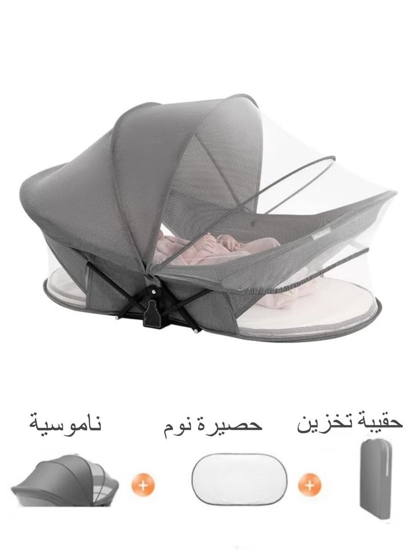 اكسيسن سرير سرير أطفال محمول، سرير أطفال متنقل قابل للطي لحديثي الولادة، سرير نوم متنقل للأطفال الرضع مع ناموسية ومظلة شمسية وحقيبة تخزين - Image 2