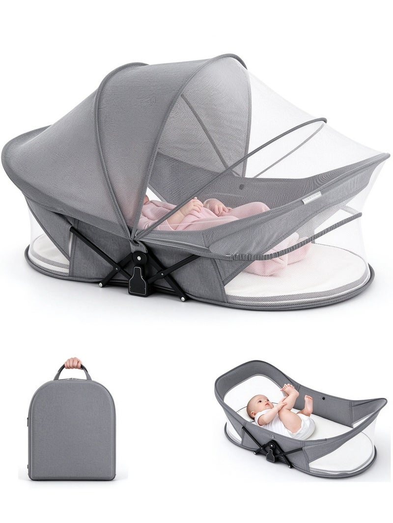 XICEN Portable Baby Crib Bed, Foldable Travel Bassinet for Newborn, Infants Mobile Sleeping Bed with Mosquito Net and Awning and Storage Bag - Image 1