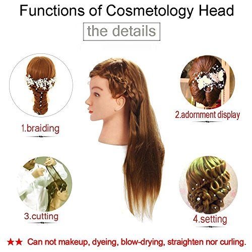 Beauty Star Mannequin Head with Hair, Beauty Star Doll Head for Hair Styling, 20 Inch Long Gold Syntheic Hair Cosmetology Manikin Training Head Model, Hairdressing Practice Head with Clamp Stand and Braiding Kit - Image 5