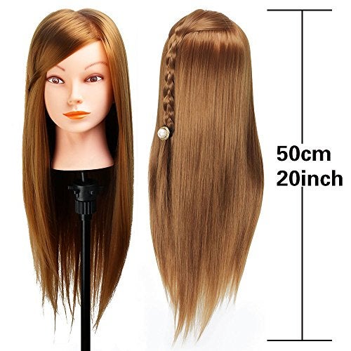 Beauty Star Mannequin Head with Hair, Beauty Star Doll Head for Hair Styling, 20 Inch Long Gold Syntheic Hair Cosmetology Manikin Training Head Model, Hairdressing Practice Head with Clamp Stand and Braiding Kit - Image 2