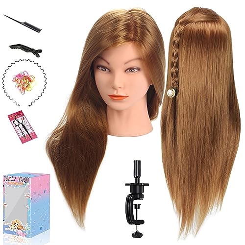 Beauty Star Mannequin Head with Hair, Beauty Star Doll Head for Hair Styling, 20 Inch Long Gold Syntheic Hair Cosmetology Manikin Training Head Model, Hairdressing Practice Head with Clamp Stand and Braiding Kit - Image 1