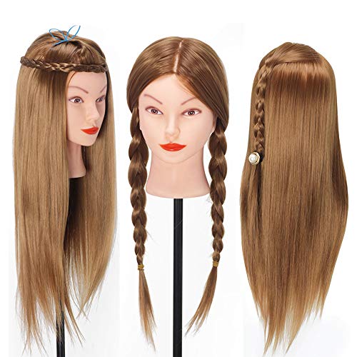 Beauty Star Mannequin Head with Hair, Beauty Star Doll Head for Hair Styling, 20 Inch Long Gold Syntheic Hair Cosmetology Manikin Training Head Model, Hairdressing Practice Head with Clamp Stand and Braiding Kit - Image 4