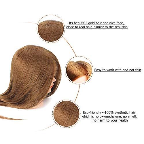 Beauty Star Mannequin Head with Hair, Beauty Star Doll Head for Hair Styling, 20 Inch Long Gold Syntheic Hair Cosmetology Manikin Training Head Model, Hairdressing Practice Head with Clamp Stand and Braiding Kit - Image 3