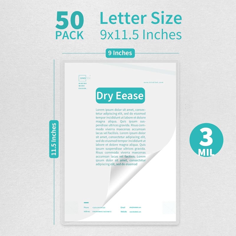 Binditek 50 Pack 3.2 Mil Dry Erase Thermal Laminating Pouches, Dry Erase Compatible, for Letter Size, Heat Seal, Clear Professional Finish, School Office Supplies - Image 2