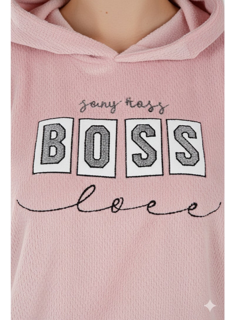 زيكوتكس  طقم بيجامة قطيفة (وردي فاتح) بغطاء رأس - دفء ونعومة لا مثيل لها للمنزل - Image 2