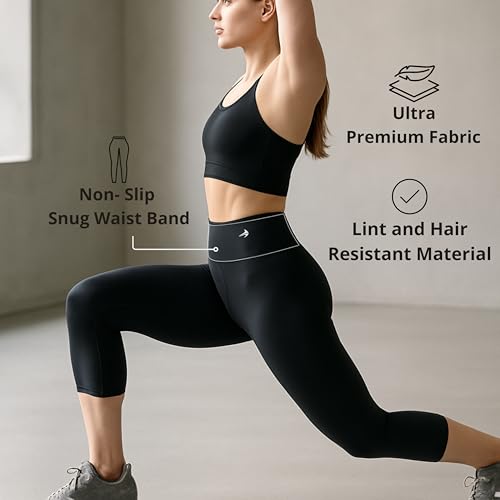 CompressionZ High Waisted Capri Compression Leggings for Women Tummy Control - Workout, Gym, Pilates, Travel, Yoga Pants Black Medium - Image 4