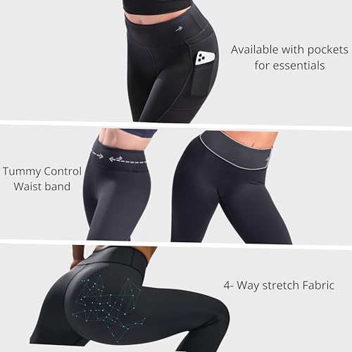 CompressionZ High Waisted Capri Compression Leggings for Women Tummy Control - Workout, Gym, Pilates, Travel, Yoga Pants Black Medium - Image 2