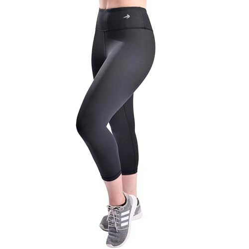 CompressionZ High Waisted Capri Compression Leggings for Women Tummy Control - Workout, Gym, Pilates, Travel, Yoga Pants Black Medium - Image 1