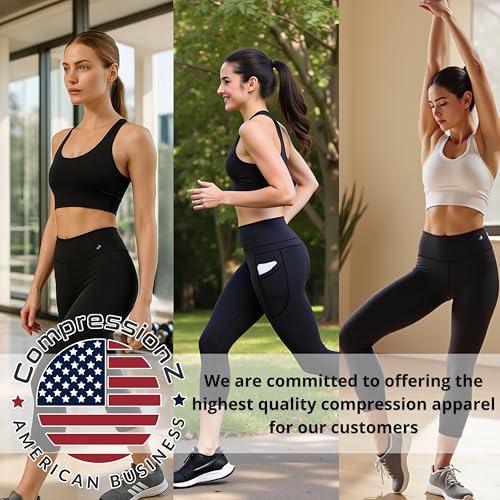 CompressionZ High Waisted Capri Compression Leggings for Women Tummy Control - Workout, Gym, Pilates, Travel, Yoga Pants Black Medium - Image 5