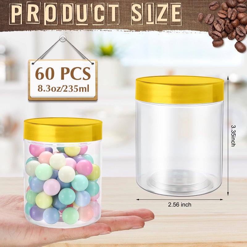 Sliner 60 Pcs 8 oz Plastic Jars with Lids Clear Round Leakproof Storage Containers Empty Refillable Plastic Mason Jars for Travel Storage Face Creams Kitchen Household Food Spice (Gold) - Image 2