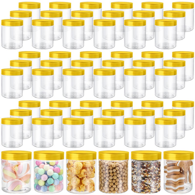 Sliner 60 Pcs 8 oz Plastic Jars with Lids Clear Round Leakproof Storage Containers Empty Refillable Plastic Mason Jars for Travel Storage Face Creams Kitchen Household Food Spice (Gold) - Image 1