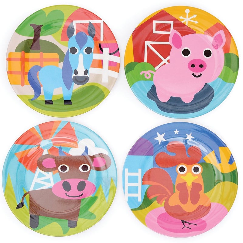 French Bull 4pc Kids Feeding Melamine Tableware Flatware BPA Free Dishwasher Safe, Durable, 4 Count (Pack of 1) Plate Set (Farm) - Image 1
